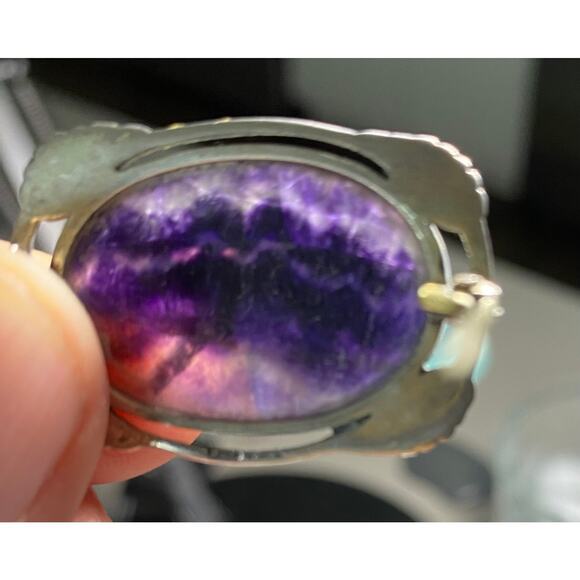 Vintage Sterling Silver and Charoite Pin with Hallmarks 1-1/8" x 7/8" - Picture 4 of 5